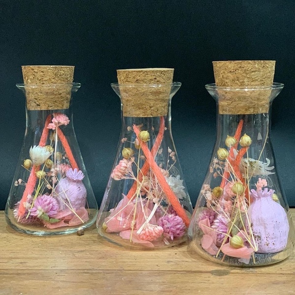 Erlenmeyer en fleurs séchées rose